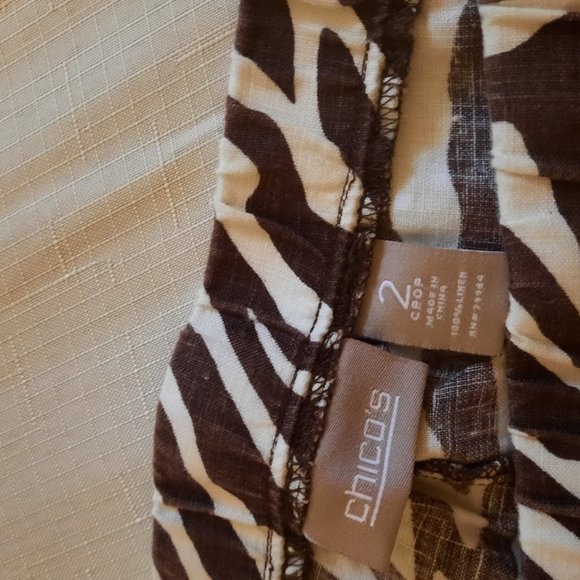 Chico's Animal Print Pull On Linen Crop Pants Chico's 2 M/L - Picture 5 of 5
